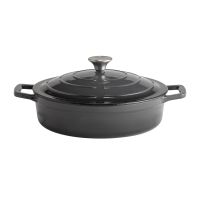 Bräter m. Deckel 5 STARS, Gusseisen emailliert, D: 28 cm, H: 7 cm, I: 3 ltr., aussen: anthrazit, innen: creamy Bräter m. Deckel 5 STARS, Gusseisen emailliert, D: 28 cm, H: 7 cm, I: 3 ltr., aussen: anthrazit, innen: creamy