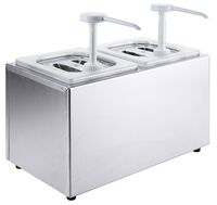 Saucendispenser mit Pumpe und zwei GN Behältern 1/6, 36 x 20 x 21,5 cm, Edelstahl Saucendispenser mit Pumpe und zwei GN Behältern 1/6, 36 x 20 x 21,5 cm, Edelstahl