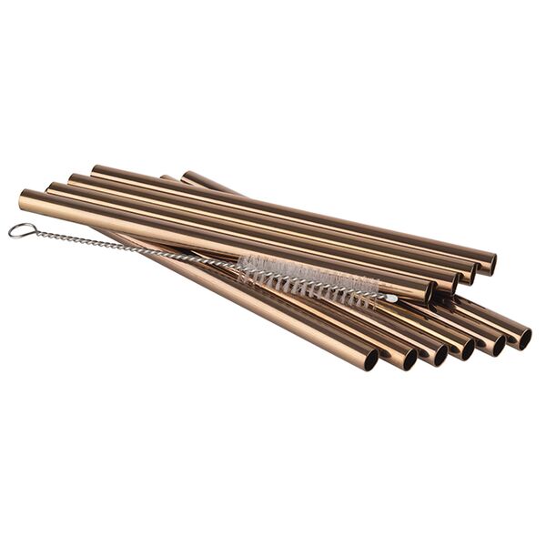 Trinkhalme 11er Set, D: 8 mm, Länge: 15 cm, 18/8 Edelstahl, Kupfer-Look