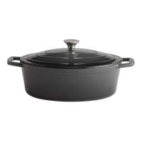 Bräter oval m. Deckel 5 STARS, Gusseisen emailliert, 33 x 25 cm, H: 11 cm, aussen: anthrazit, innen: creamy Bräter oval m. Deckel 5 STARS, Gusseisen emailliert, 33 x 25 cm, H: 11 cm, aussen: anthrazit, innen: creamy