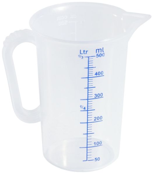 Messbecher transparent, I: 0,5 ltr., D: 9 cm, H: 13,5 cm, PP