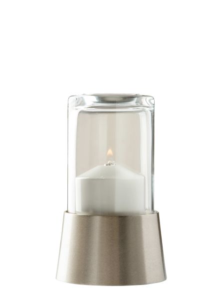 Tischlampe Coco Piccolo 50V, Lampenkörper: nickel matt, Glaszylinder: milchig gekürzt, Höhe: 12,5 cm