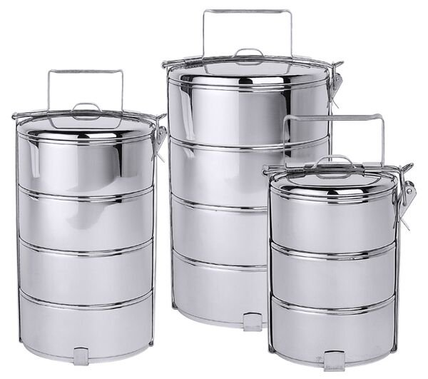 Etagen-Essenträger, 3-tlg., I: 0,6 ltr., D: 11,5 cm, H: 24 cm, Edelstahl
