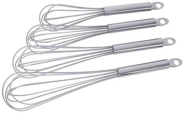 Rührbesen, 10 Drähte, Verstärkungsring, Edelstahl, L: 60 cm, D: 2,5 mm, Stiel: 20 cm