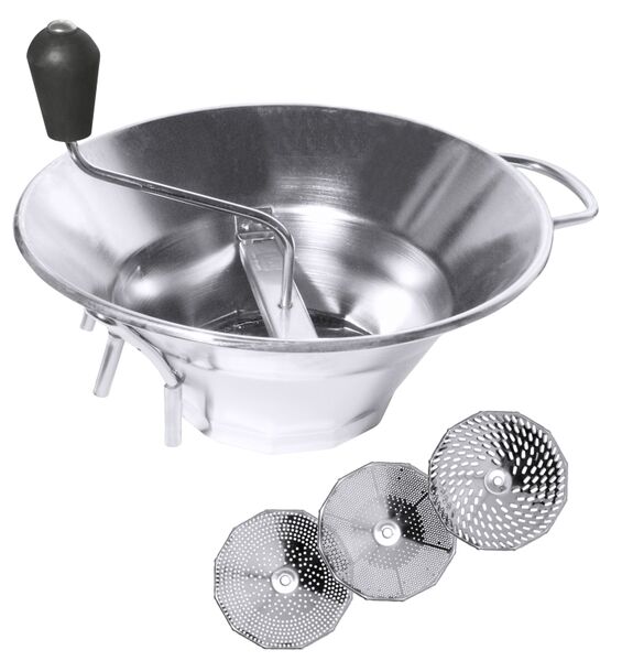 Passiergerät, mit 3 Einsätzen, I: 5 ltr., D: 30 cm, H: 13 cm, Edelstahl