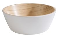 Schale FRIDA, Melamin, D: 15 cm, H: 5,5 cm, I: 0,44 ltr., innen: Holzoptik, außen: weiss Schale FRIDA, Melamin, D: 15 cm, H: 5,5 cm, I: 0,44 ltr., innen: Holzoptik, außen: weiss