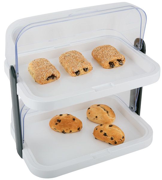 Buffetvitrine DOPPELDECKER, 44 x 32 cm, H: 44 cm, 2 Edelstahl-Tabletts, 2 Rollhauben
