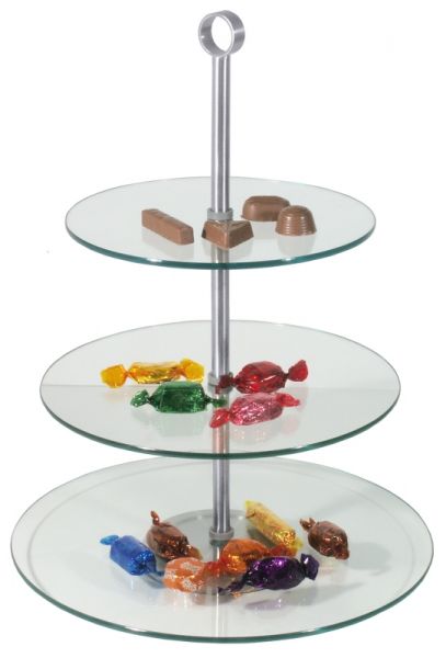 Glas-Etagere, 3-stufig, Edelstahl, D: 21/25/30 cm, H: 40 cm