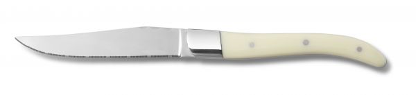 Comas, ACR : Weiss - Steakmesser massiv ChrSt., gezahnte Schneide, Acrylgriff, 225 mm