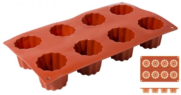 Silikon-Backmatte Bordelaise, 8 Formen, D: 5,5 cm, H: 5 cm