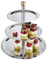Etagère, 3stufig FINESSE, D: 48/38/32 cm, H: 50 cm 18/0 Edelstahl, vergoldeter Messing-Kugelgriff Etagère, 3stufig FINESSE, D: 48/38/32 cm, H: 50 cm 18/0 Edelstahl, vergoldeter Messing-Kugelgriff