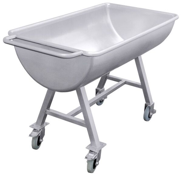 Mengmulde mit zwei Kunststoffrädern PP und zwei Gleitfüßen, I: 200 ltr., 161 x 65 x 82,5 cm