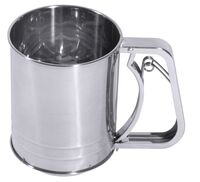 Einhand-Drücksieb, drei Siebe, I: 0,5 ltr., D: 10 cm, H: 13 cm, Edelstahl Einhand-Drücksieb, drei Siebe, I: 0,5 ltr., D: 10 cm, H: 13 cm, Edelstahl