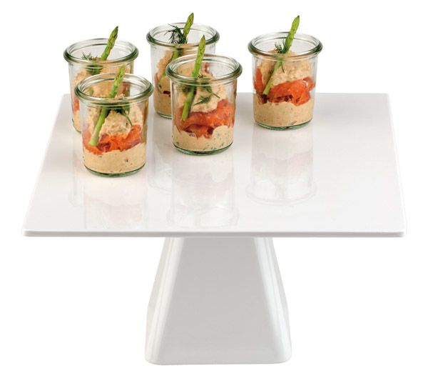 Servier und Tortenplatte FLYING BUFFET 31 x 31 cm, H: 16 cm, eckig, Melamin, weiss