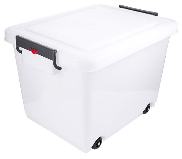 Transportbehälter weiß mit Klemmbügel-Deckel, I: 60 ltr., 53 x 40 x 37,9 cm