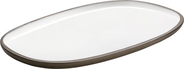 Playground, Steinzeug - RENEW : Platte oval, weiss, 30 x 18 cm