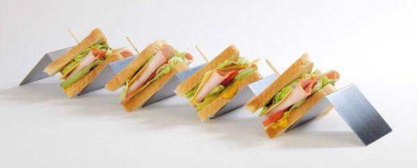 Snackpresenter 56 x 8 cm, H: 5,5 cm, 4 Mulden, Edelstahl