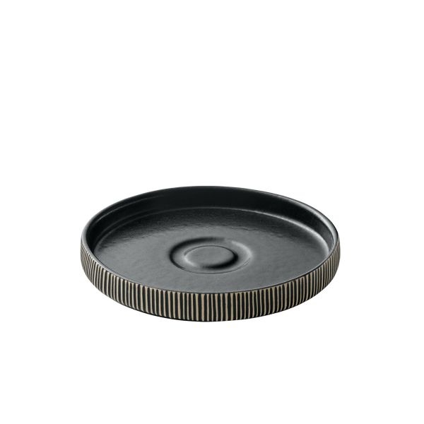 Playground, Steinzeug - NARA Schwarz/ Weiss : Untertasse rund , Relief, 15 cm