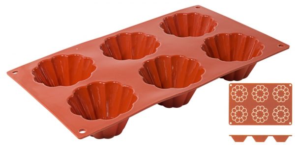 Silikon-Backmatte Briochette, 6 Formen, D: 7,5 cm, H: 4 cm