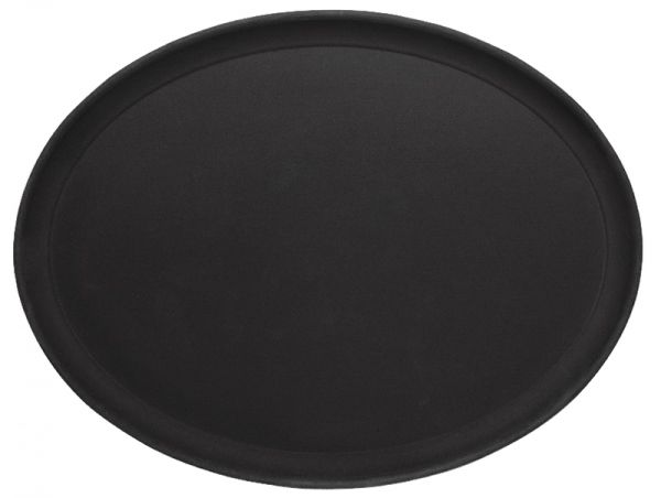 Tablett oval, rutschfest, scwarz, gummilaminiert, 26,5 x 20 x 1 cm