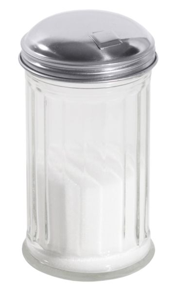 Zuckerstreuer mit Klappe, I: 0,3 ltr., D: 7,5 cm, H: 14 cm, Edelstahl