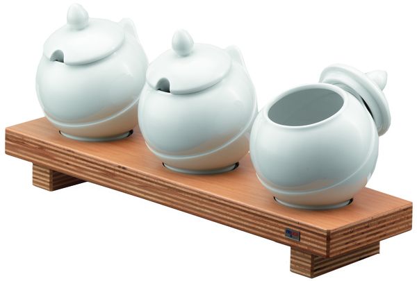 PURE NATURE Condiment Display Bowl Bar S, 3 x 0,5 ltr., Buche hell, L: 125 mm, B: 450 mm, H: 210 mm
