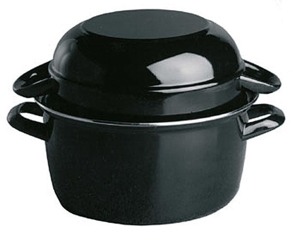 Servier-Muscheltopf für 1 kg, , D: 18 cm, H: 2 ltr., schwarz emailiertes Stahlblech, Topf 2,25 ltr.