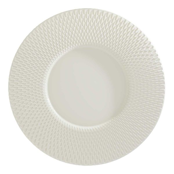 Bauscher, Purity Reflections : Teller flach rund breite Fahne Relief, bonewhite, 30 cm