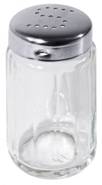 Salzstreuer, geriffeltes Pressglas, Edelstahlkappe, D: 3,8 cm, H: 7 cm