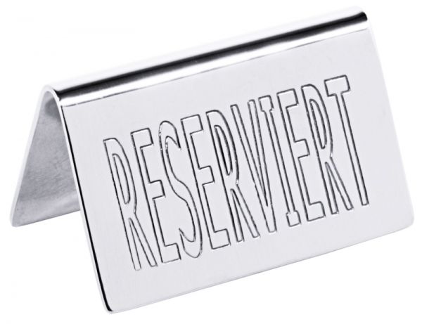 Tischschild RESERVIERT, beidseitig beschriftet, Edelstahl, B: 6,5 cm, H: 4 cm