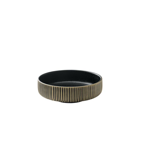 Playground, Steinzeug - NARA Schwarz/ Weiss : Schale rund , Relief, 12 cm/ 0,33 ltr.