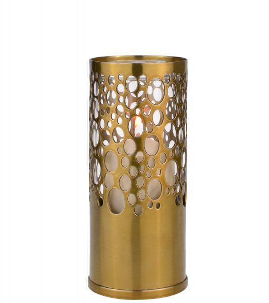 Tischlampe Sub 60A, Lampenkörper: messing gebürstet rund, Glaszylinder: milchig, Höhe: 15 cm