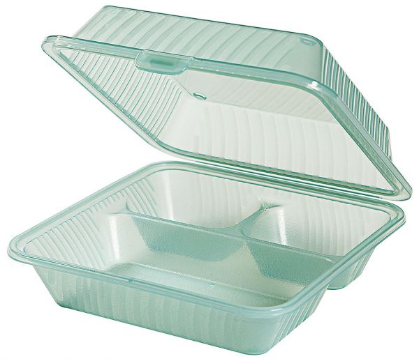 Eco-Takeout : Mehrweg- Behälter, hoher Deckel, 3 Fächer, grün, 23 x 23 x 9 cm