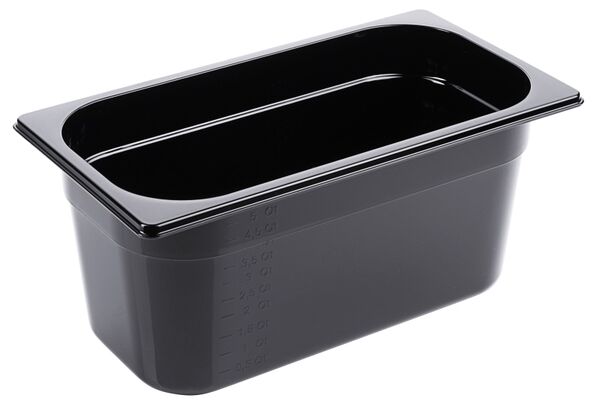 GN-Behälter 1/3, Polycarbonat schwarz, 17,6 x 32,5 cm Tiefe: 150 mm, I: 5,43 ltr.