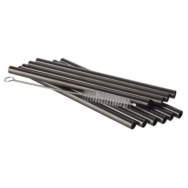 Trinkhalme 11er Set, D: 8 mm, Länge: 15 cm, 18/8 Edelstahl, Gunmetal-Look