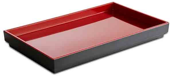 GN 1/4 Tablett ASIA PLUS 26,5 x 16,2 cm, H: 3 cm, Melamin, außen: schwarz, matt, innen: rot