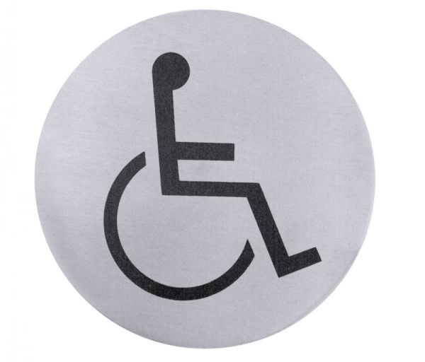 Toiletten-Türsymbol ROLLSTUHLFAHRER, Edelstahl, selbstklebend, D: 7,5 cm