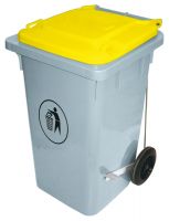Tretabfalleimer, mit farbigem Deckel, PE, gelb, I: 100 ltr., B: 52,5 cm, H: 80 cm Tretabfalleimer, mit farbigem Deckel, PE, gelb, I: 100 ltr., B: 52,5 cm, H: 80 cm