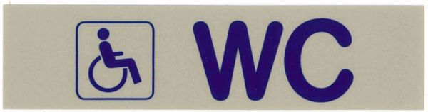 Schild BEHINDERTEN WC (Symbol), Hartplastik, selbstklebend, 16 x 4 cm