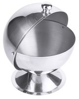 Zuckerkugel, Scharnierdeckel, Kugelgriff, Edelstahl, D: 13 cm, H: 14,5 cm Zuckerkugel, Scharnierdeckel, Kugelgriff, Edelstahl, D: 13 cm, H: 14,5 cm