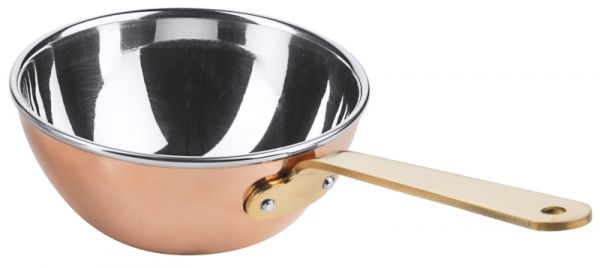 Wok aus Kupfer/Edelstahl, Rand gebördelt, I: 0,33 ltr., D: 11 cm, H: 5,2 cm, Stiellänge: 11 cm