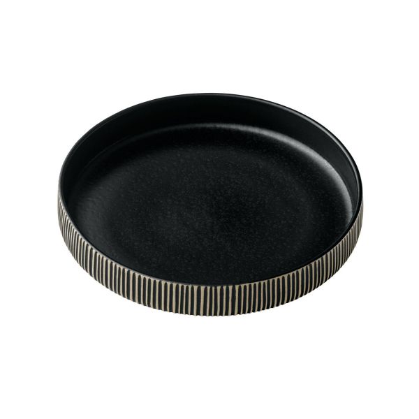 Playground, Steinzeug - NARA Schwarz/ Weiss : Teller tief rund hoher Rand , Relief, 24 cm/ 1,3 ltr.