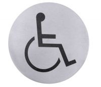 Toiletten-Türsymbol ROLLSTUHLFAHRER, Edelstahl, selbstklebend, D: 7,5 cm Toiletten-Türsymbol ROLLSTUHLFAHRER, Edelstahl, selbstklebend, D: 7,5 cm