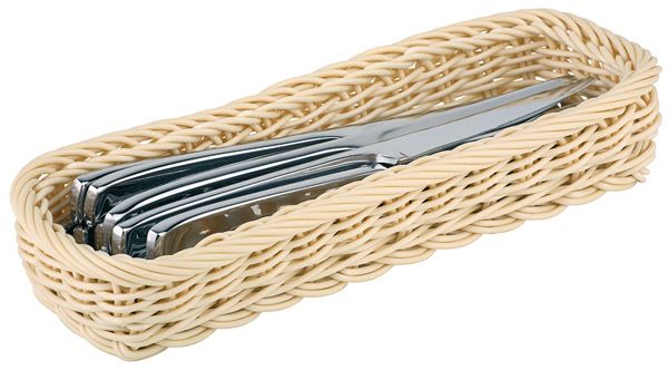 Besteckkorb ECONOMIC, 27 x 10 cm, H: 4,5 cm, Polypropylen, hellbeige, geflochten