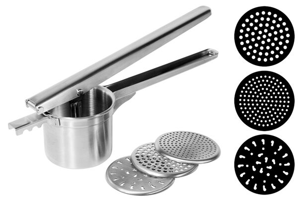Spätzle- und Kartoffelpresse, Edelstahl, I: 0,35 ltr., L: 31,5 cm, D: 8 cm