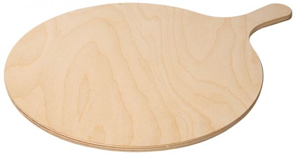 Flammkuchenbrett, rund, mit Griff, Birkenholz, D: 32 cm, L: 43 cm