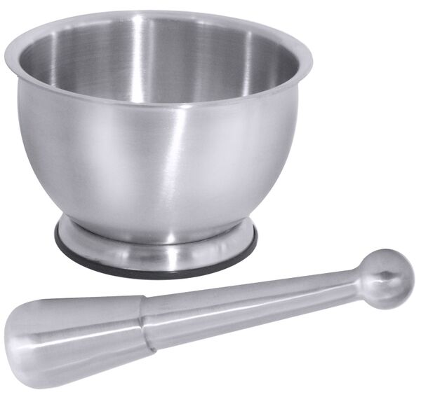 Mörser mit Stößel, Edelstahl, I: 0,5 ltr., D: 11 cm, H: 8 cm, L: 17,5 cm