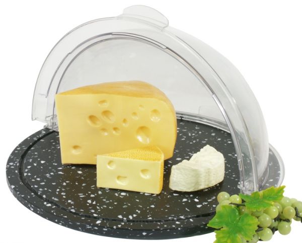 Brett mit Käseglocke, marmoriert, PC, D: 40 cm, H: 20 cm