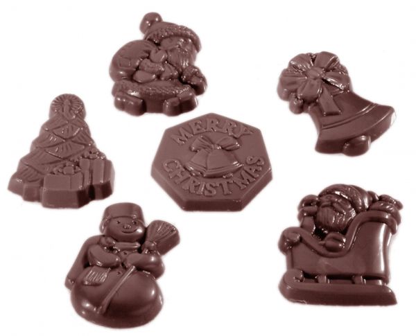 Schokoladen- Form Weihnachtsfiguren 6-teilig, 275 x 135 mm, 3 x 7 Stück 43 x 32 x 7 mm