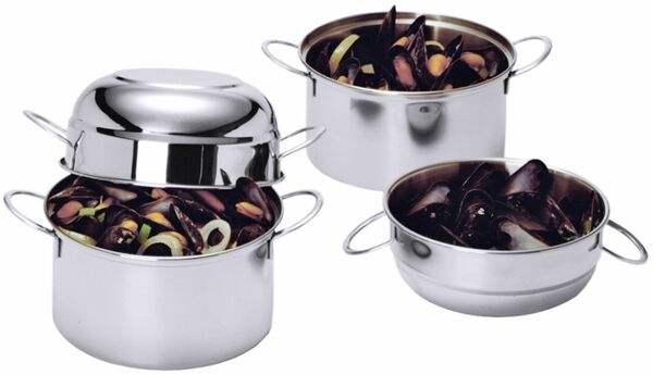 Muschel-Serviertopf, Edelstahl, für 0,8 - 1 kg, I: 2,5 ltr., D: 18 cm, H: 17 cm